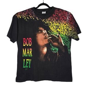 Vintage Bob Marley Shirt Mens XL Black Wild Oats Reggae Rasta Double Sided